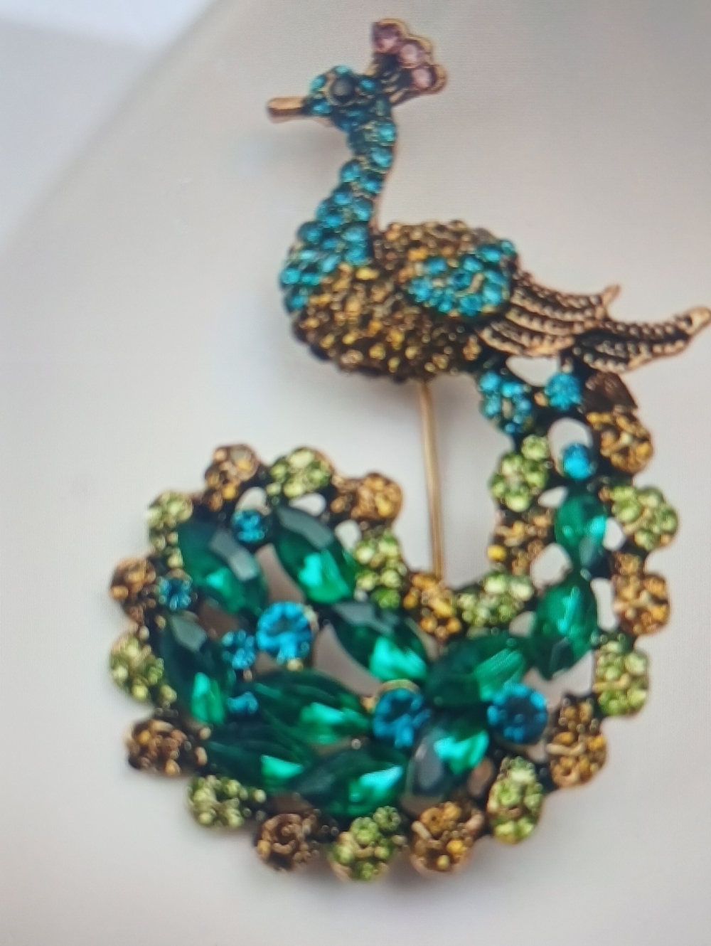 Green Crystal Peacock Brooch - Women Jewelry